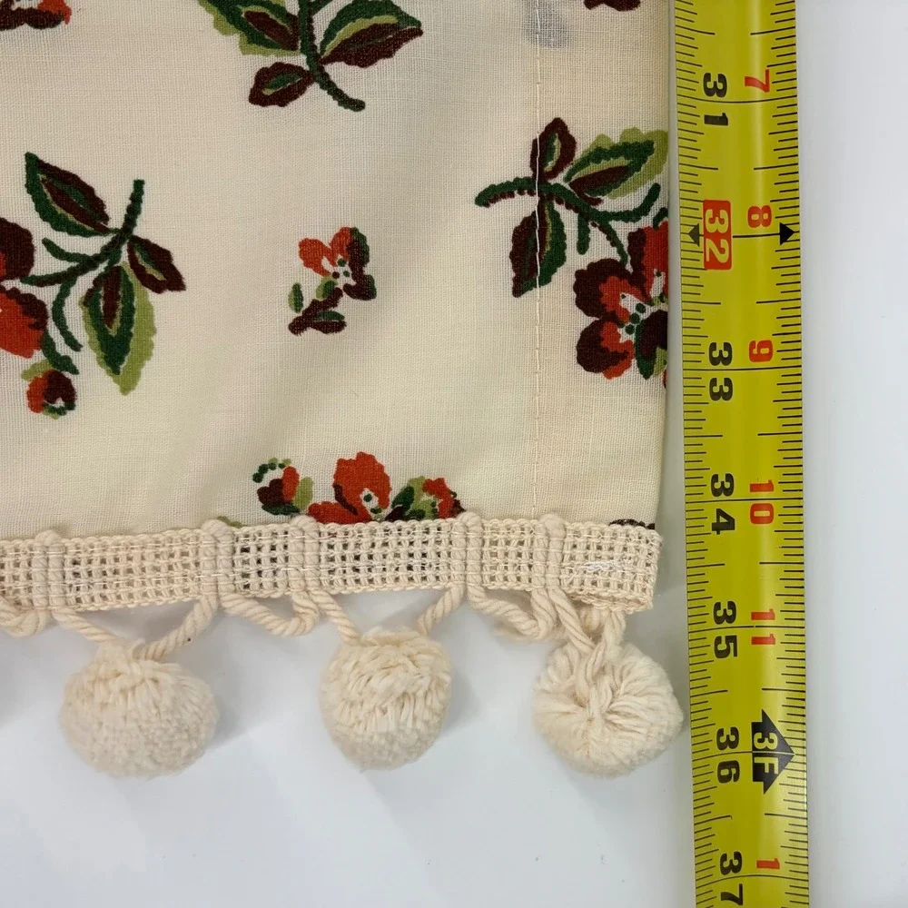 Springmaid Cafe Curtain Set Vintage NOS Floral Pom Pom Cottagecore Grandmacore